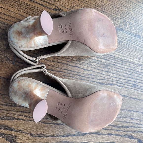 Vince Women's Brown Suede Peep-Toe Mules - Picture 5 of 8